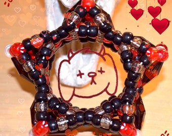 Red and Black Kawaii Star Shaped Kandi Cuff, Scenecore Emo Ravewear Kandi Bracelet