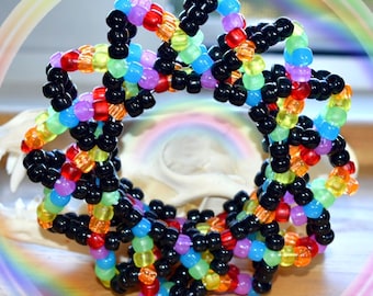 Kawaii Rainbow Spiral Kandj Cuff, Scenecore Ravewear Rainbow Kandi Bracelet