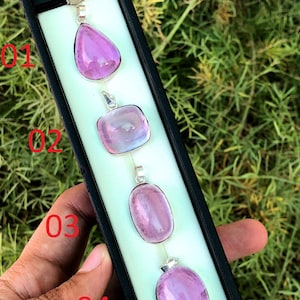 Polished Fuchsia Pink Kunzite On Silver Pendant, Kunzite Necklace From Afghanistan