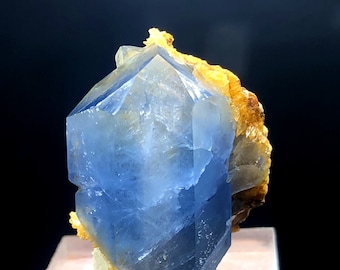 Terminated Blue Celestine Crystals Cluster With Calcite Mineral Specimen From Baghdis, Afghanistan - 20 gram