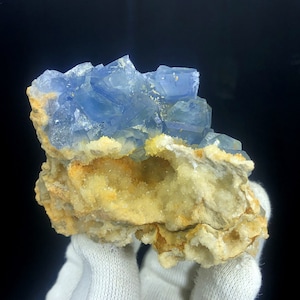 Blue Celestine Crystals Cluster With Calcite, Natural Celestine, Mineral Specimen From Baghdis, Afghanistan - 171 gram