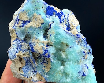 Raw Green Aragonite with Blue Azurite Specimen (134 Gram)