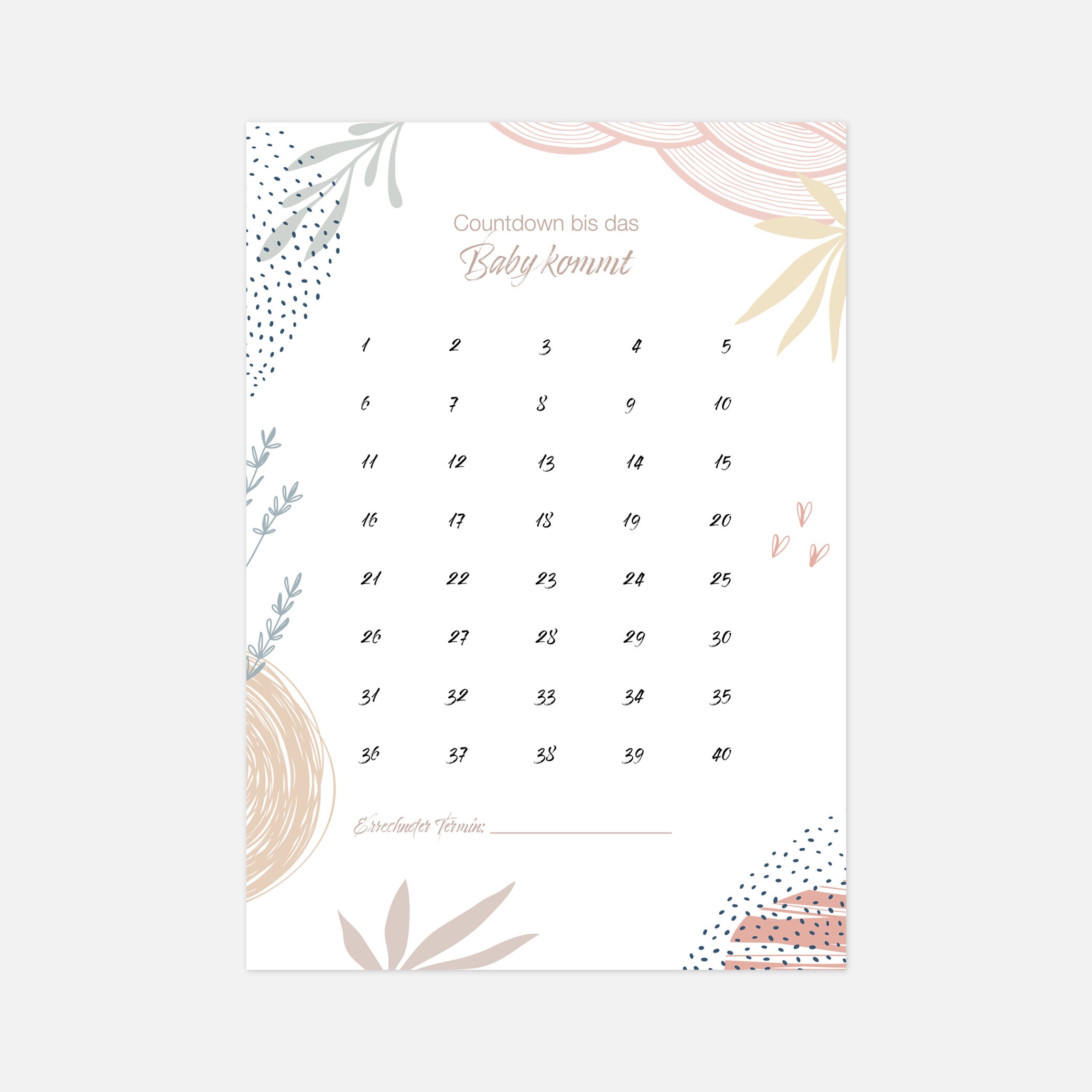 Baby Countdown Schwangerschaft Kalender Print DIN A4  Etsy