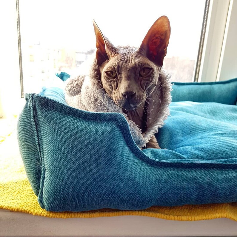 washable dog bed for small and big dogs Gift for dog owner xxs-xxl size mat for dog Blue pet bed with removable cover dog furniture