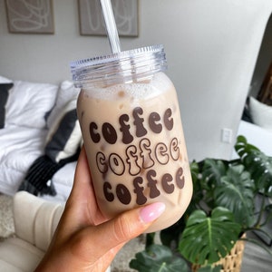 コーヒー コーヒー コーヒー アイスコーヒーカップ | 24 オンス プラスチックメイソンジャー アイスコーヒーカップ 蓋とストロー付き