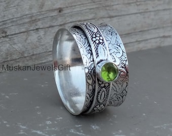 Women Ring 925 Sterling Silver Spinner Ring Free Shipping Meditation Peridot Ring Handmade Ring Statement Ring Gift Her Thumb
