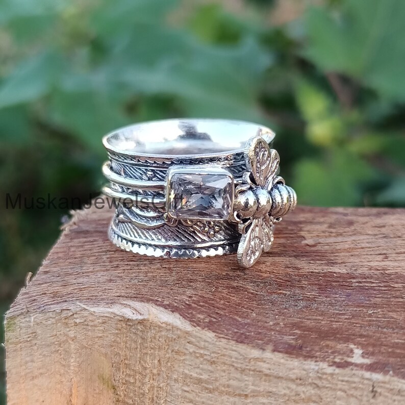 Honey Bee Spinner Ring Crystal Gemstone Ring 925 Sterling - Etsy