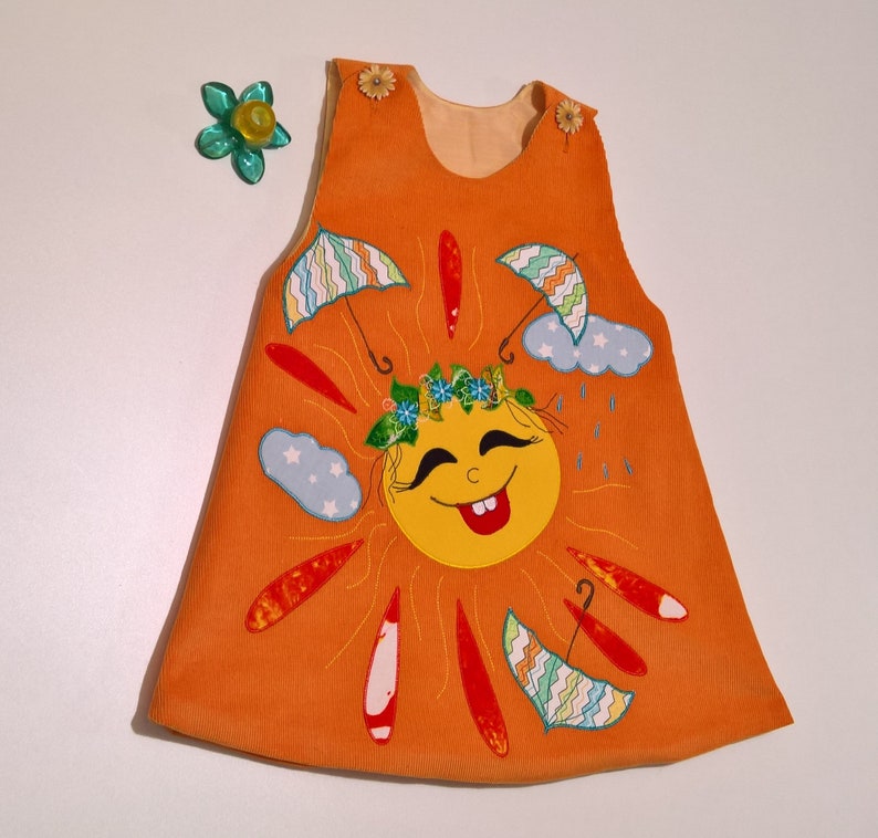 Sunny smile craft orange dress embroidery dress Handmade Dress For Little Girls handmade appliques premium product cotton dress