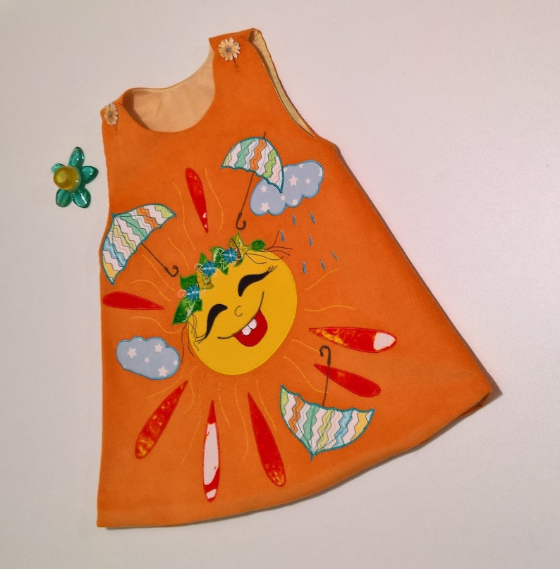 Sunny smile craft orange dress embroidery dress Handmade Dress For Little Girls handmade appliques premium product cotton dress