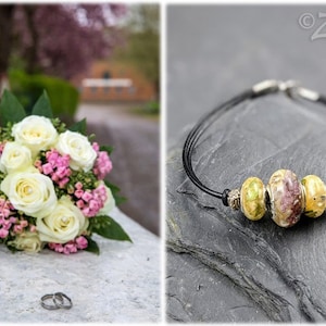 Leather bracelet with pearls from the flowers of your own bridal bouquet, wedding, souvenir