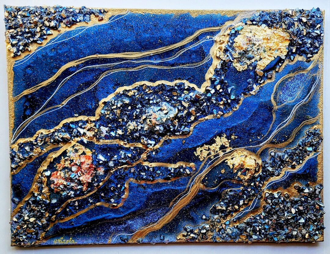 Geode Inspired Wall Art, Geode Resin Art, Original Piece. Navy Blue and ...