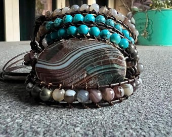 Turquoise Botswana Agate Pyrite and green agate bracelet