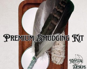 Acacia Tray Smudging Kit – Sage, Sweetgrass, Essential Oil Candle