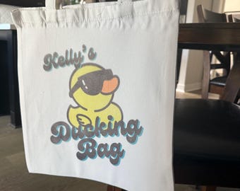 Custom Duck Tote Bag, Graphic Novelty Print (13x14) Free Personalization!