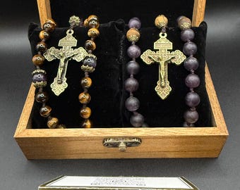 Hand Knotted Tiger Eye Amethyst Rosary Set – Catholic Wedding Gift