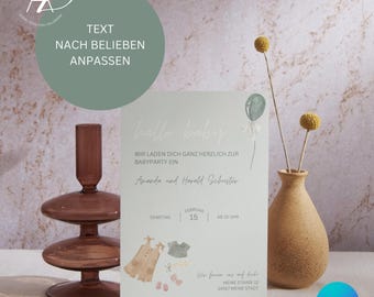 Invito per baby shower, biglietto d'invito digitale per baby shower, biglietto personalizzato, futura mamma, ciao tesoro, modello WhatsApp, verde, eCard