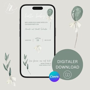 Invitation à la baby shower, carte d’invitation numérique baby shower, carte personnalisée, future maman, bonjour bébé, modèle WhatsApp, verdure, eCard