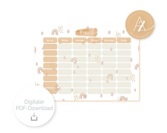 Digitaler Stundenplan zum Ausdrucken "Regenbogen Orange"