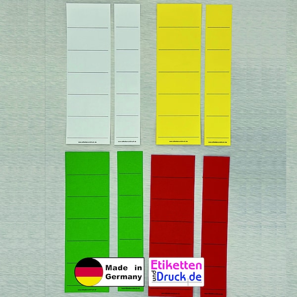 Ordner Aufkleber Rückenschild Etikett, schmale Ordner (Aufkleber Größe: 35x190mm auf dem Bild rechts) weiß rot gelb oder grün selbstklebend