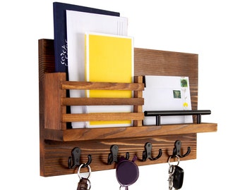 Key Holder and Mail Shelf - Unique Hanging Wall Organizer for Entryway, Hallway, Office - Decorative Storage - Industrial-Quality Design