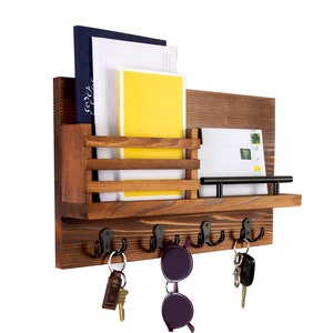 Key Holder and Mail Shelf - Unique Hanging Wall Organizer for Entryway, Hallway, Office - Decorative Storage - Industrial-Quality Design
