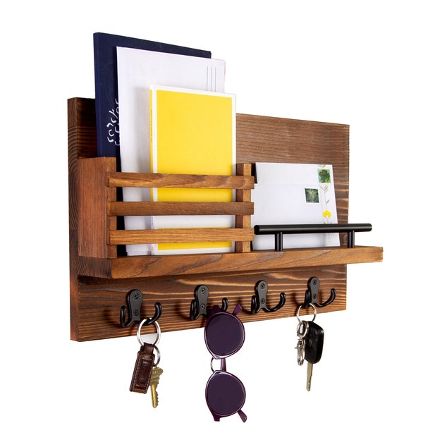 Key Holder and Mail Shelf - Unique Hanging Wall Organizer for Entryway, Hallway, Office - Decorative Storage - Industrial-Quality Design