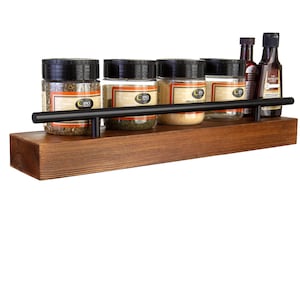 Floating Shelf Spice Rack 2 SHELVES Kitchen & Bathroom Wall Mounted Organizer For Spices, Essential Oils Rustic Wood Hanging Shelving image 5