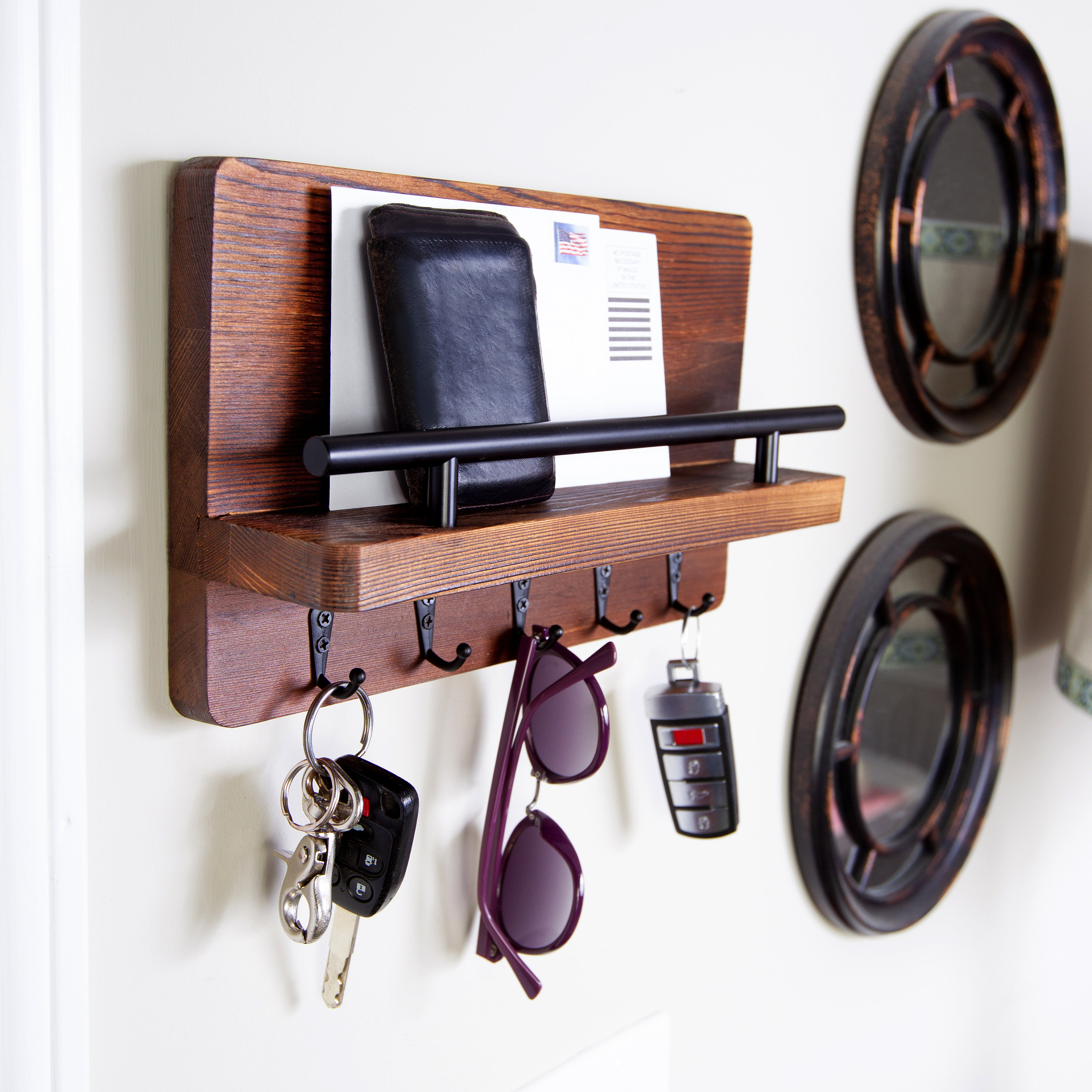 Key Holder and Mail Shelf Entryway Decorative Wooden Wall Etsy