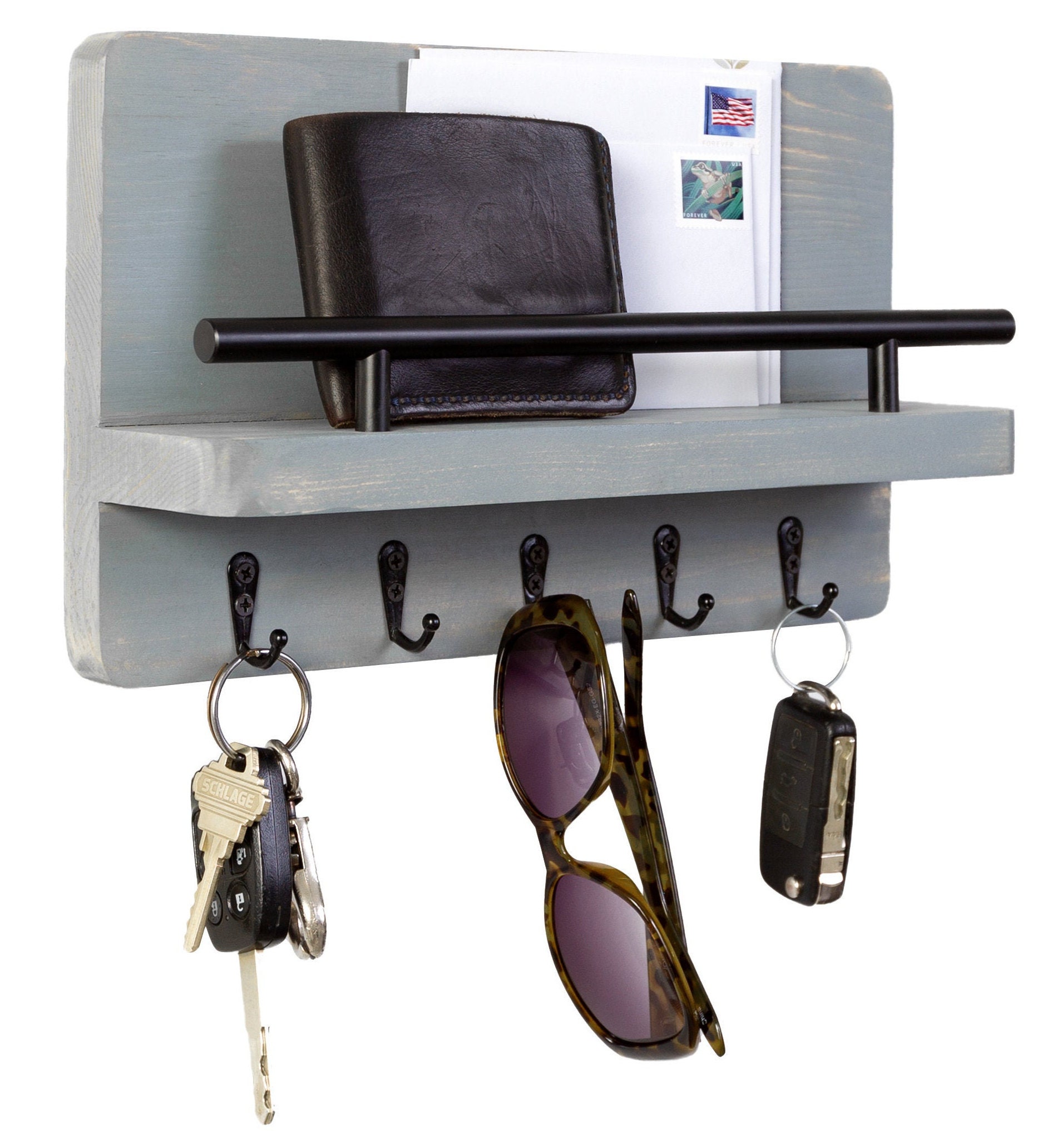 Key Holder and Mail Shelf Entryway Decorative Wooden Wall Etsy