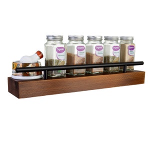 Floating Shelf Spice Rack 2 SHELVES Kitchen & Bathroom Wall Mounted Organizer For Spices, Essential Oils Rustic Wood Hanging Shelving image 6