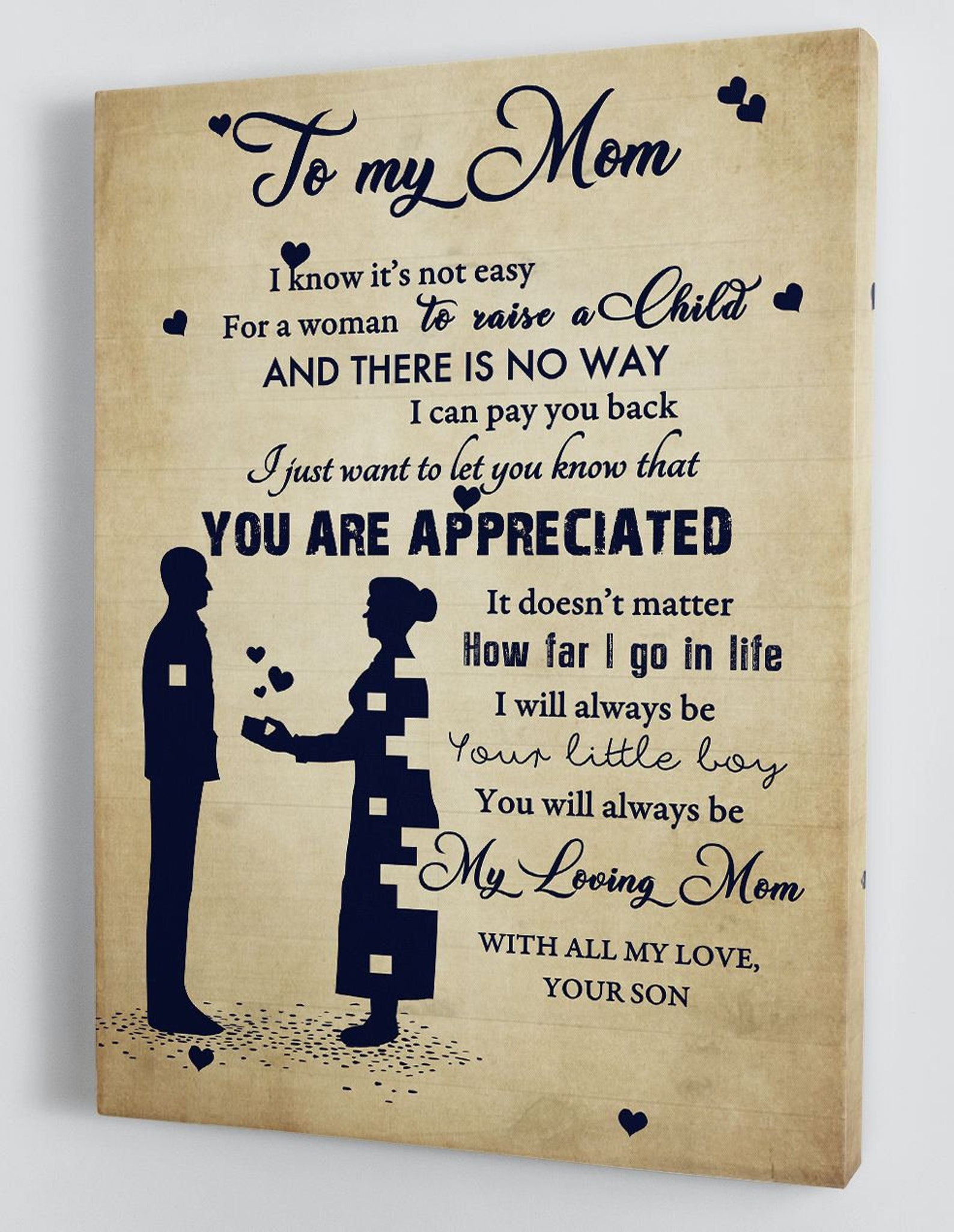 To My Mom From Son Framed Canvas Gift Wall Art Print Etsy