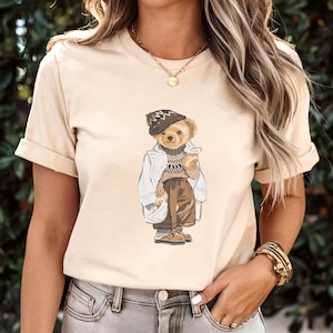 Cute Bear Tshirt, American Style Bear Crewneck Shirt, Classic Bear Tee, Bear in Clothes Shirt, Preppy Bear T-shirt, Academic Bear Top
