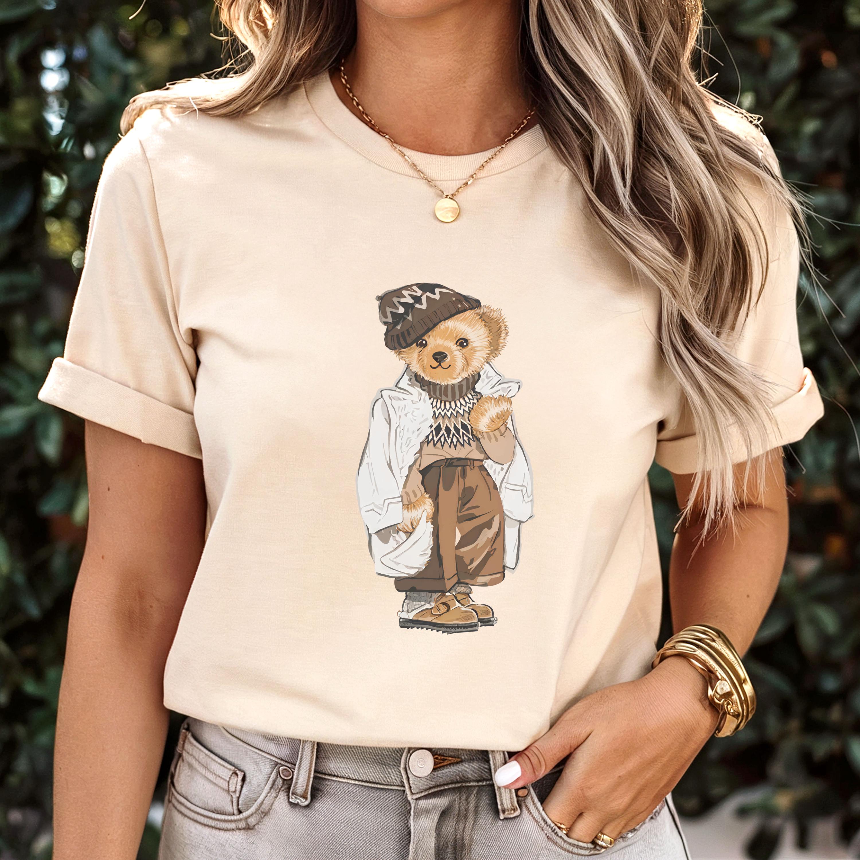 Cute Bear Tshirt, American Style Bear Crewneck Shirt, Classic Bear Tee, Bear in Clothes Shirt, Preppy Bear T-shirt, Academic Bear Top
