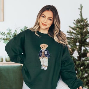 Classy Bear Sweatshirt, American Style Bear Crewneck, Classic Bear Sweater, Bear in Clothes Shirt, Preppy Bear Sweatshirt, Academic Bear Top