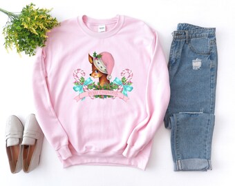 Vintage Pink Reindeer Sweatshirt, Pink Christmas, Christmas Sweater, Reindeer Shirt, Reindeer Sweatshirt, Vintage Reindeer, Retro Reindeer