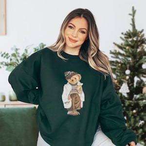 Cute Bear Sweatshirt, American Style Bear Crewneck, Classic Bear Sweater, Bear in Clothes Shirt, Preppy Bear Sweatshirt, Academic Bear Top