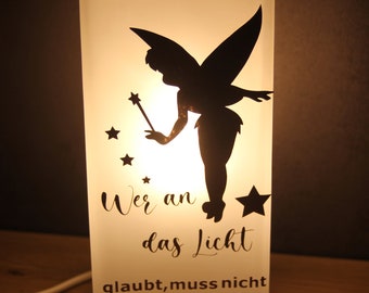 Glaslampe | Lampe | Fee | Kind |Licht | Spruch | Kinderlampe | personalisierte Lampe| Nachttischlampe