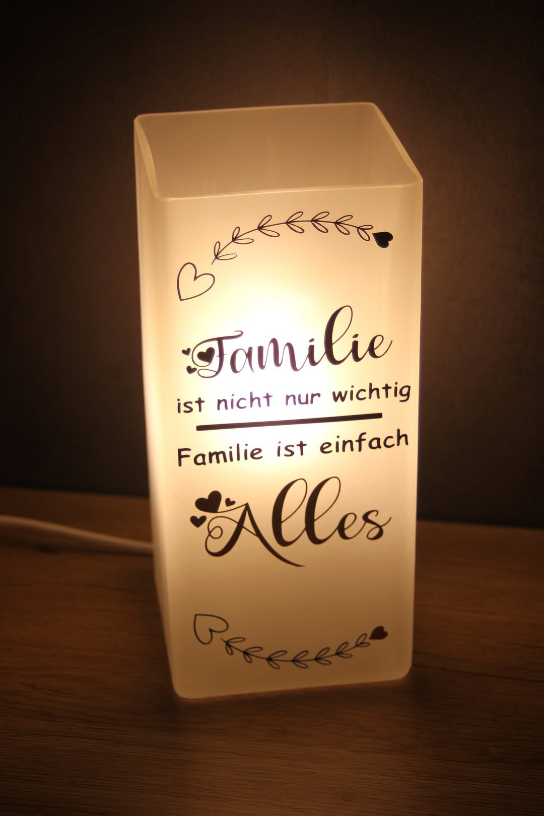 Glaslampe Lampe Familie Spruch Nachttischlampe Geschenk