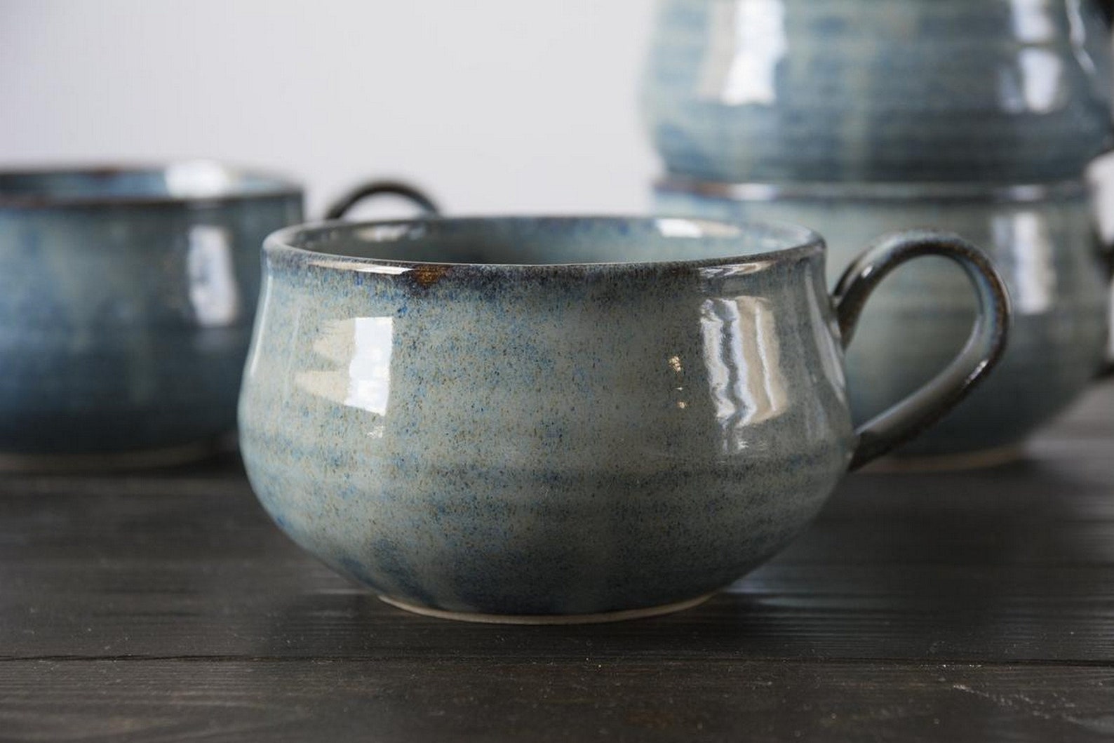 Blue Ceramic Soup Bowl With Handle Handmade Ceramic Clay Soup Etsy