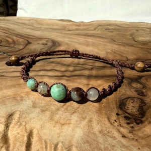 Australian Chrysoprase Beaded Macrame Bracelet, Adjustable