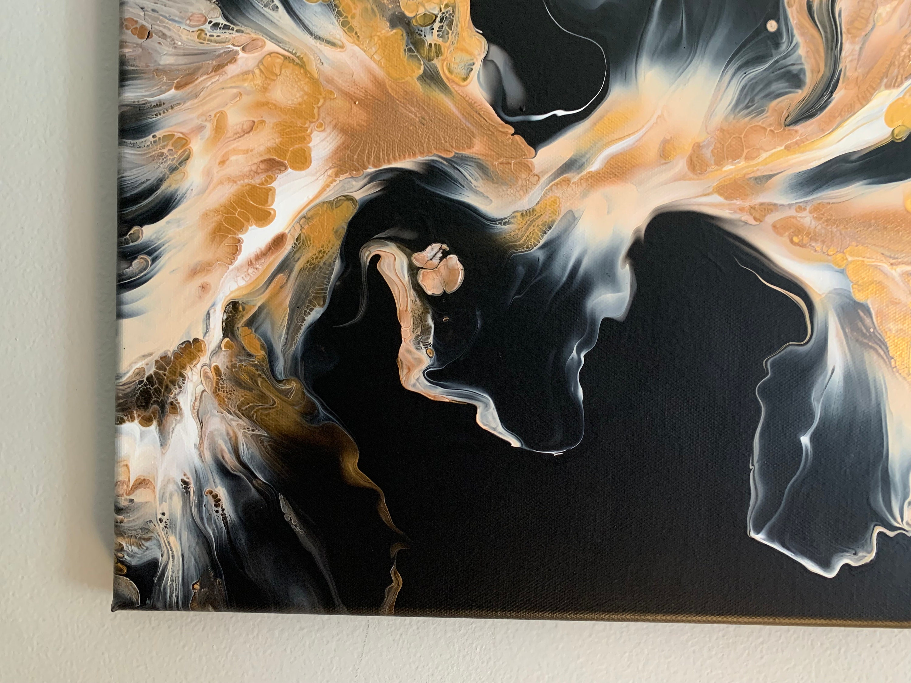 Black & Gold Fluid Art Painting on 14 X 18 Canvas, impress, Dutch Pour ...