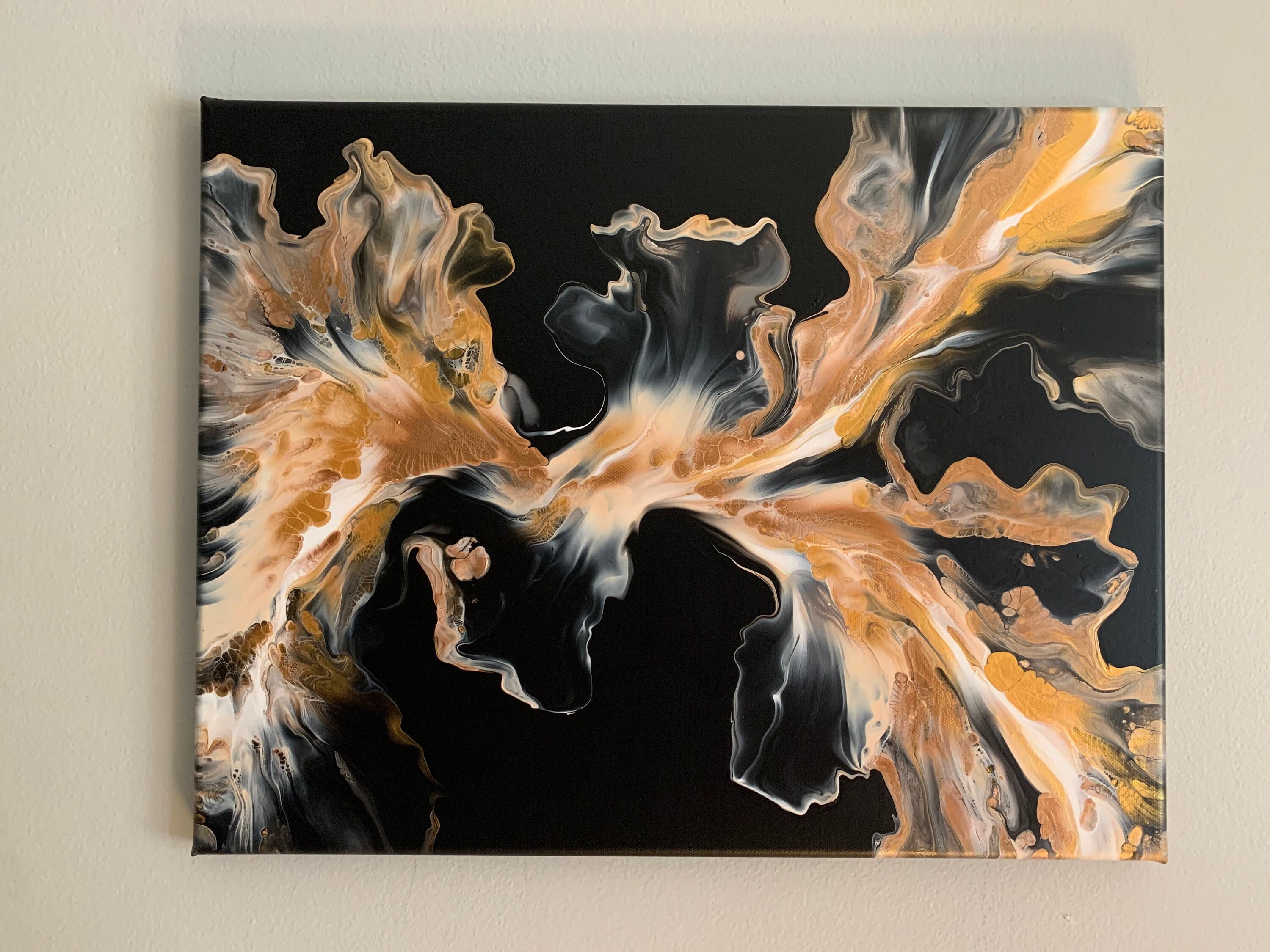 Black & Gold Fluid Art Painting on 14 X 18 Canvas, impress, Dutch Pour ...