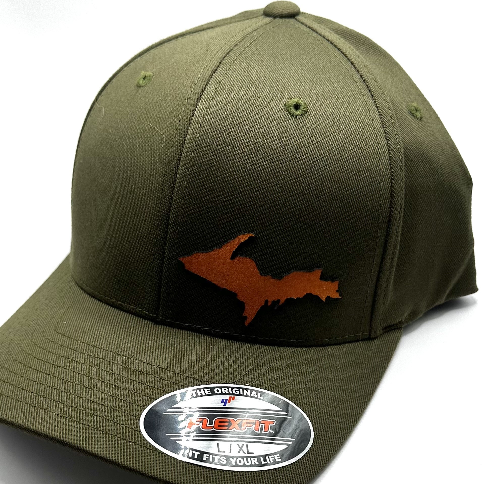 Michigan Upper Peninsula Leather Patch Flex Fit Hat
