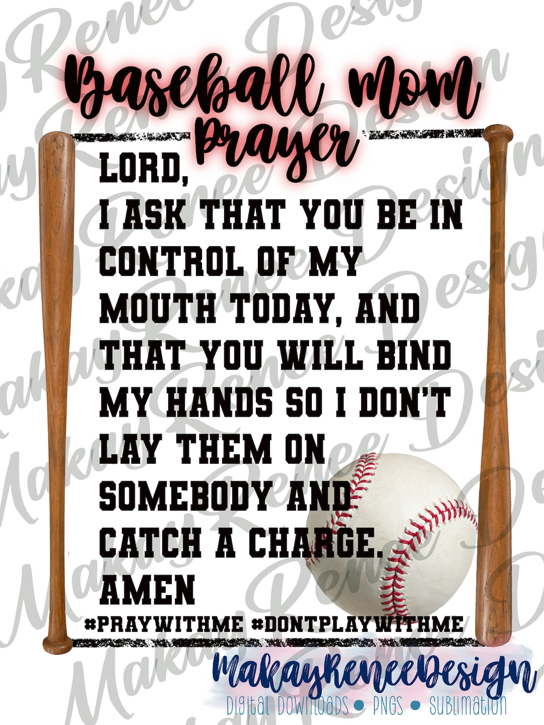 Baseball Mom Prayer PNG, Game Day Shirt, Sublimation Design, Ballgame