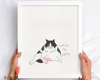 Cute Chubby Cat drawing, Printable Poster, Cat poster, Digital Wall Art