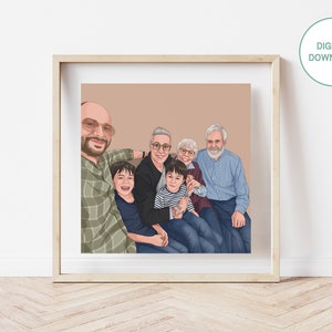 Custom portrait of family, cartoon portrait, personalized portrait, drawing from photo, family portrait for mother's day, father's day