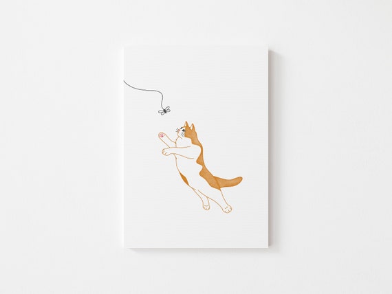Playing Cat Drawing Printable Poster Cat Print Digital Wall - Etsy India