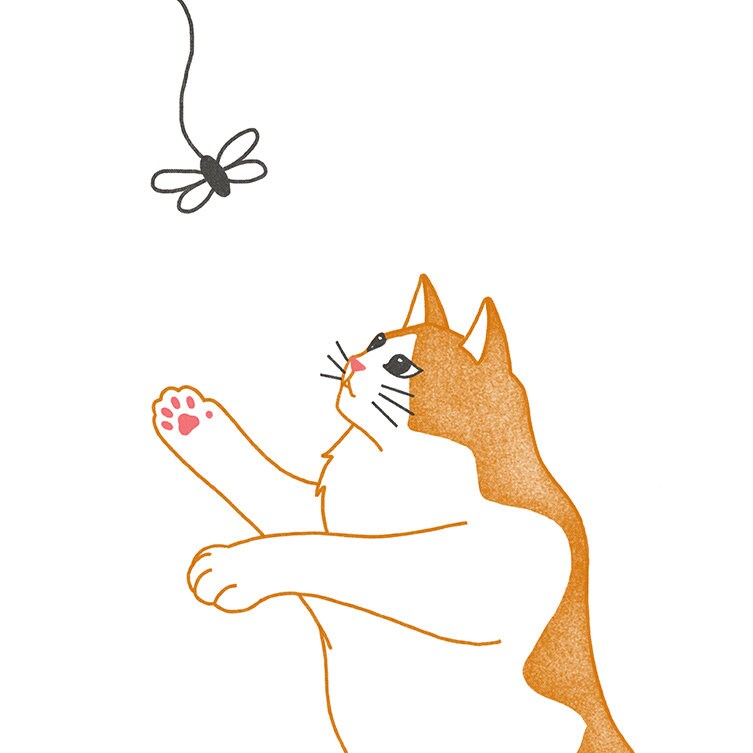 Playing Cat Drawing, Printable Poster, Cat Print, Digital Wall Art, Cat ...