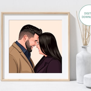 Regalo de compromiso / Regalo de boda / Retrato de pareja personalizado / retrato de dibujos animados / retrato personalizado / dibujo de la foto