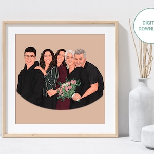 Retrato personalizado de familia / retrato de dibujos animados / retrato personalizado / dibujo de foto / retrato familiar para el día de la madre, día del padre
